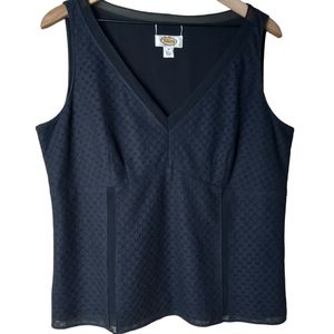 Talbott knit eyelet tank top size 14 black with sheer accent at neckline